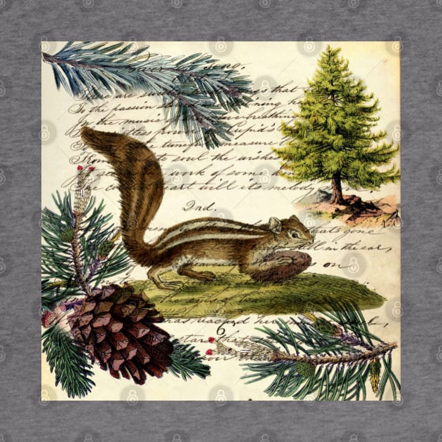 Cottagecore winter evergreen pine cone chipmunk nut house squirrel by Tina